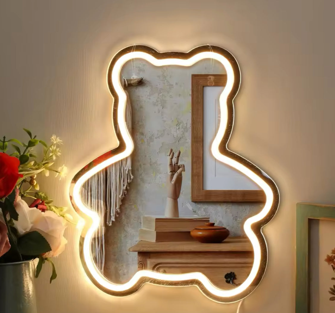 LED neon teddy bear mirror