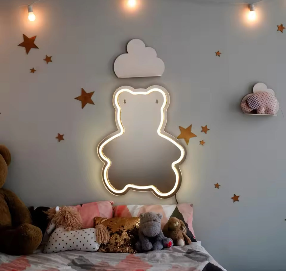 LED neon teddy bear mirror