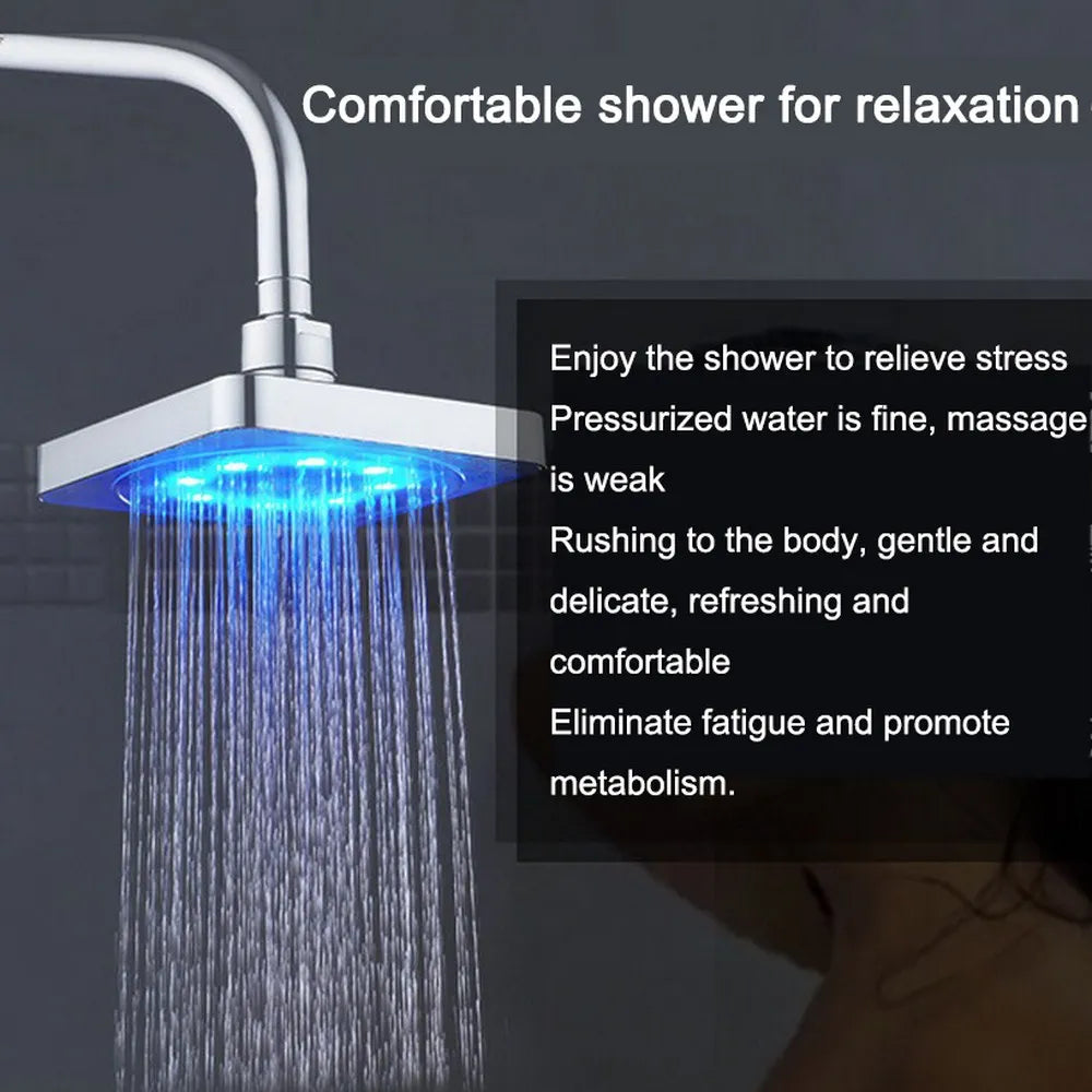 Bath Shower Head Square Faucet LeD Stainless Steel Shower Rainfall