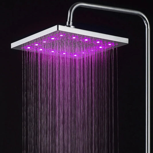 Bath Shower Head Square Faucet LeD Stainless Steel Shower Rainfall