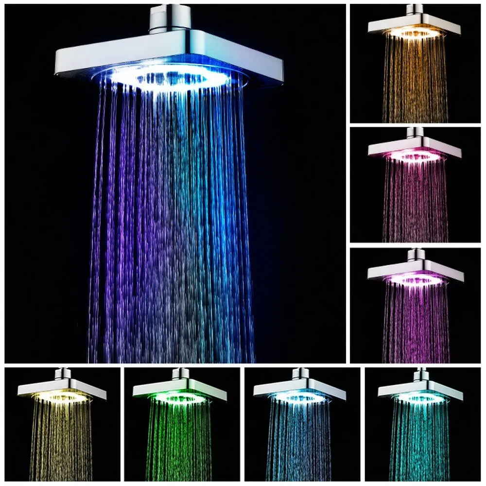 Bath Shower Head Square Faucet LeD Stainless Steel Shower Rainfall