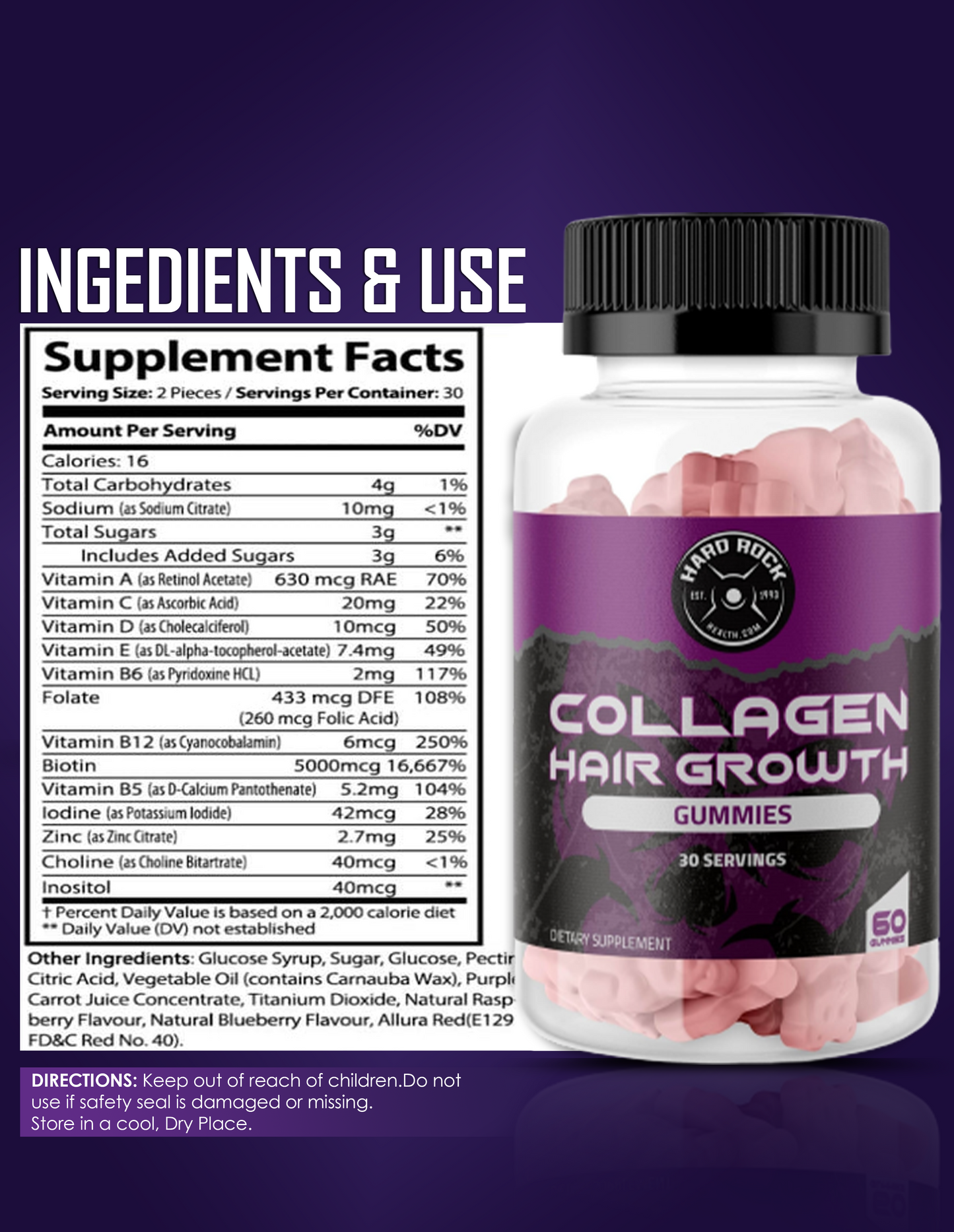 Hair Vitamin Collagen Gummies- 60 Gummies