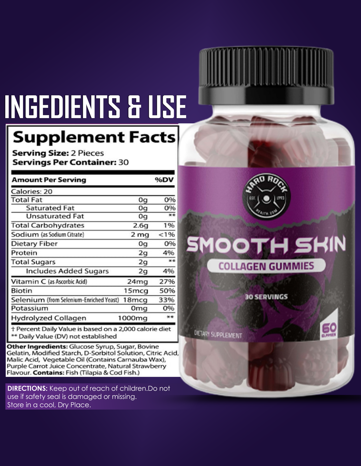 Smooth Skin Collagen Gummies With Vitamin C- 60 Gummies